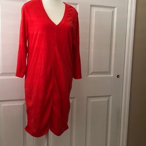 Red dress rouching  on sides and back.